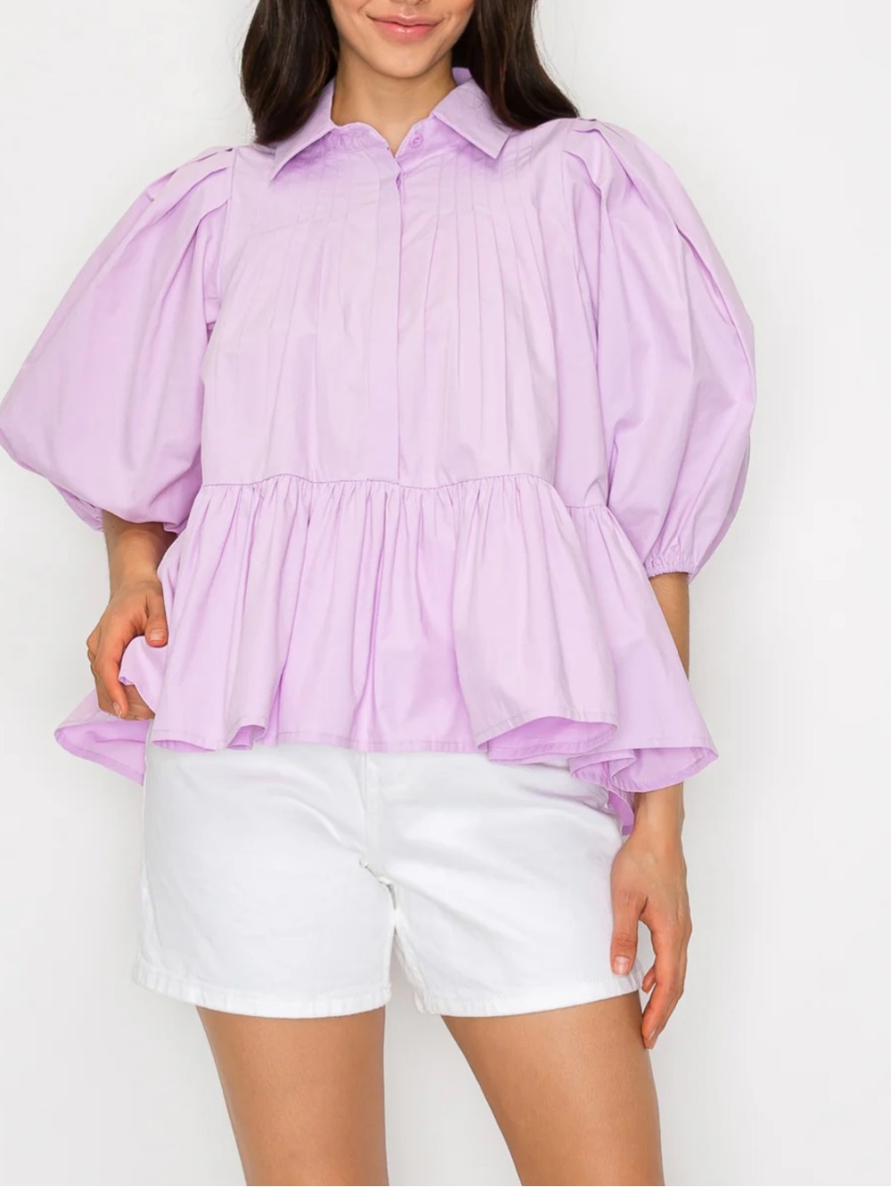 Meet me in Santorini Lavender breeze Peplum Puff-Sleeve blouse  XS NWT